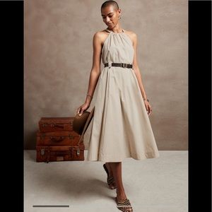 Banana Republic High Neck Midi Dress with Pockets! Beige Size S LIKE NEW